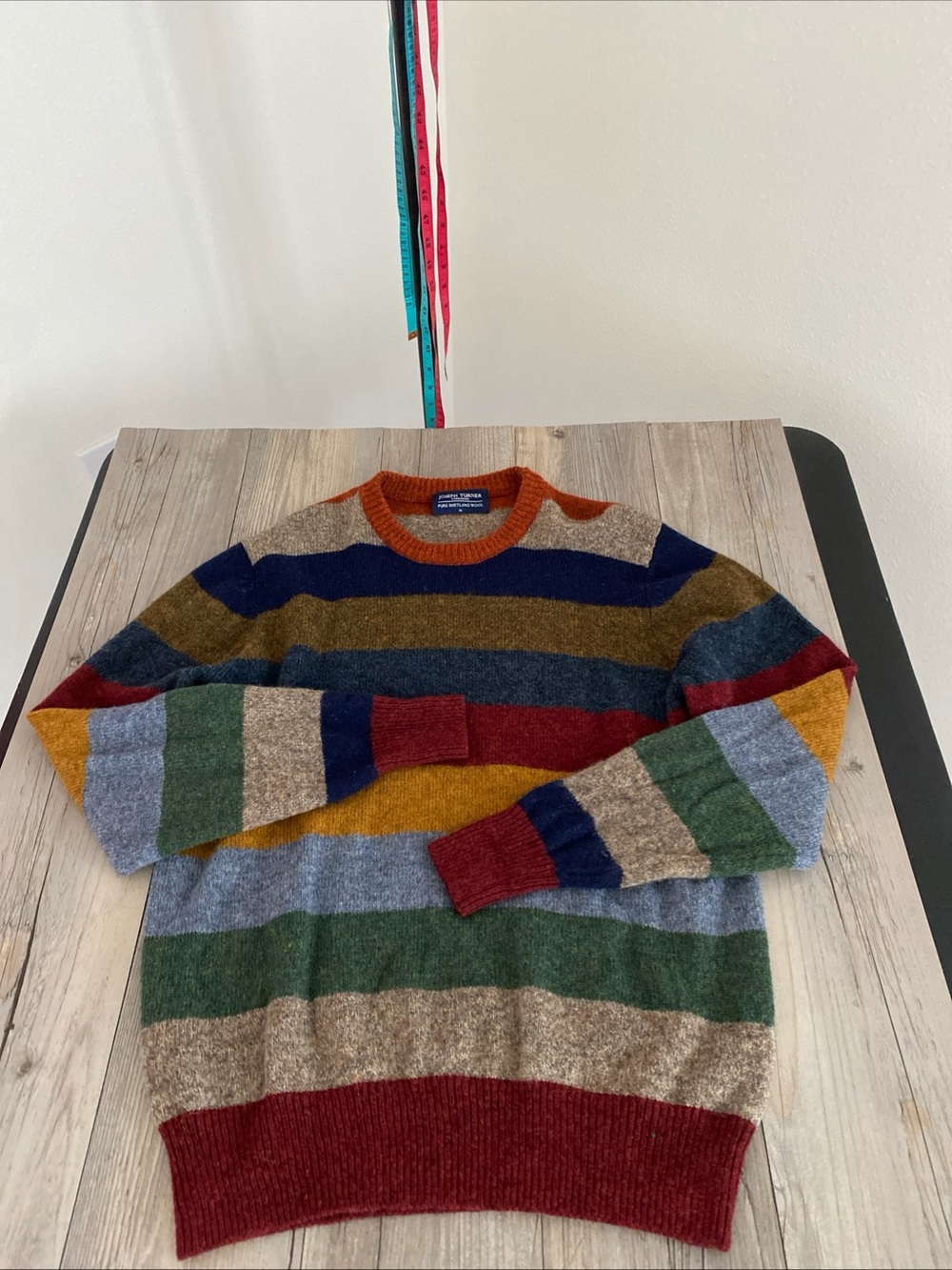 Joseph Turner Crew Neck Jumper Mens Striped Multicolor 100% Shetland Wool Medium